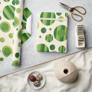 : Abstract Green Circles Pattern with Lines Wrapping Paper