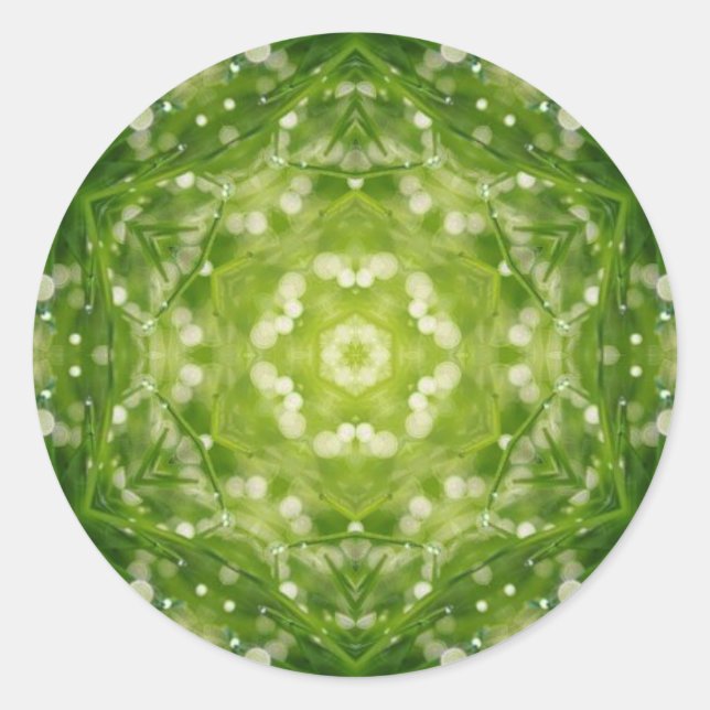 Abstract green decorative print classic round sticker (Front)
