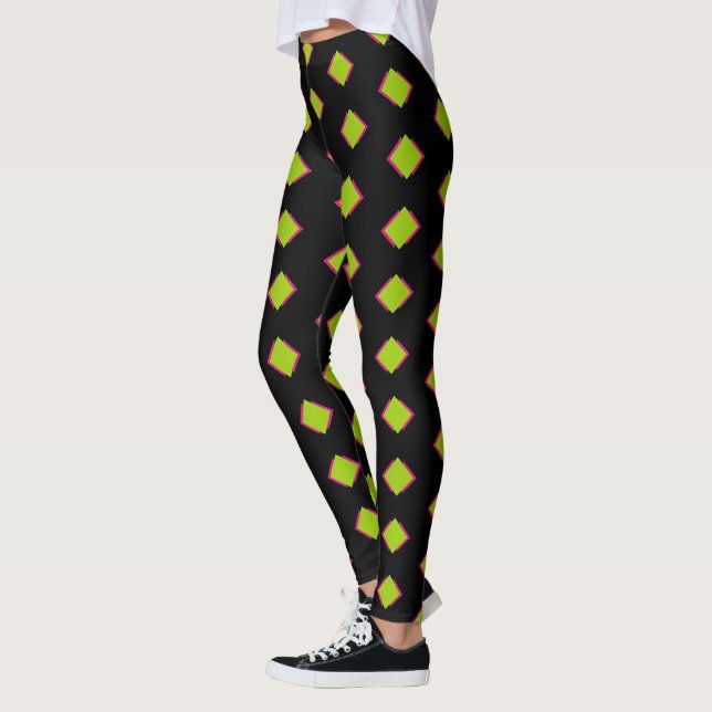 Abstract Green Diamond Pattern Leggings (Left)