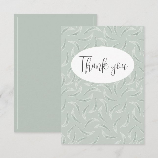 Abstract Green  Feather Flat Thank You Card (Front/Back)