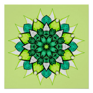 Abstract Green Flower Mandala Poster