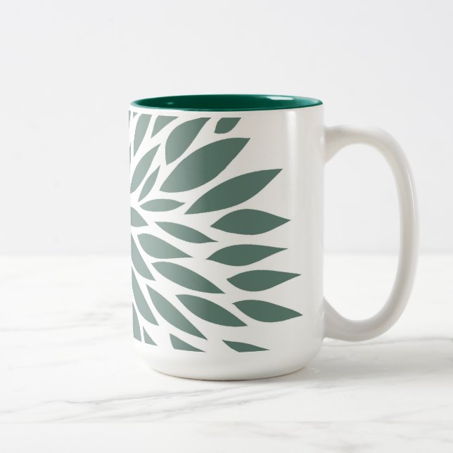 Abstract Green Flower Two-Tone Coffee Mug (Right)