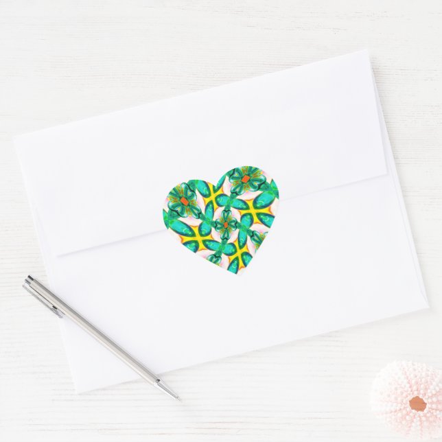 Abstract Green Flowers Pattern Heart Sticker (Envelope)