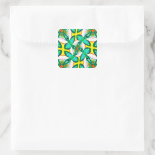 Abstract Green Flowers Pattern Square Sticker