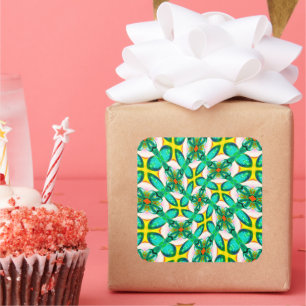 Abstract Green Flowers Pattern Square Sticker