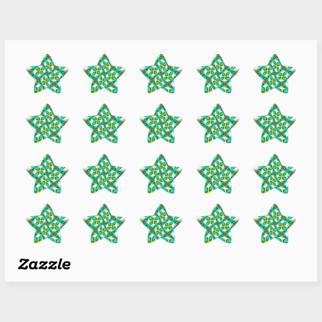 Abstract Green Flowers Pattern Star Sticker (Sheet)