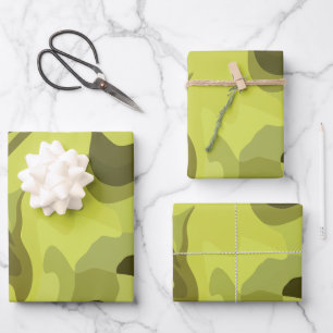 Abstract Green Fluid Art with Dark Accents Wrapping Paper Sheet