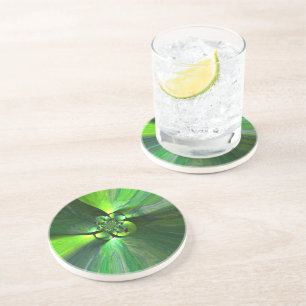 Abstract Green Foliage Fox Pattern Country Coaster