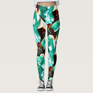 abstract green frog couple leggings