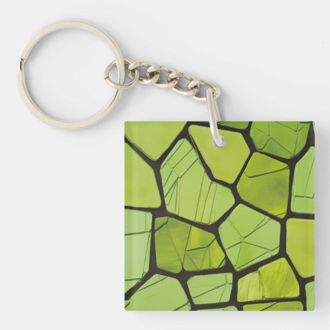 Abstract Green Geometric Mosaic Key Ring (Front)
