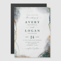 Abstract Green & Gold Magnetic Wedding Invitation