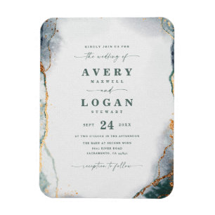Abstract Green & Gold Magnetic Wedding Invitation Magnet