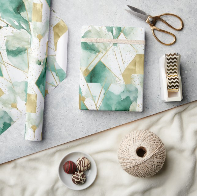 Abstract Green Gold White Wrapping Paper (Crafts)