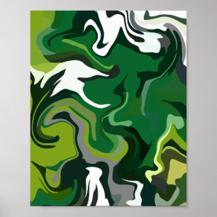 Abstract Green Harmony with Fluid Patterns Poster