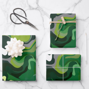 Abstract Green Harmony with Fluid Patterns Wrapping Paper Sheet
