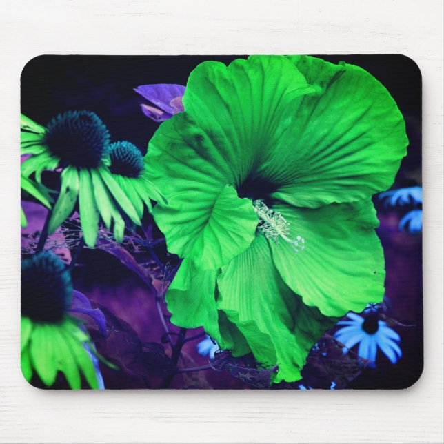 Abstract Green Hibiscus Flower Mouse Mat (Front)