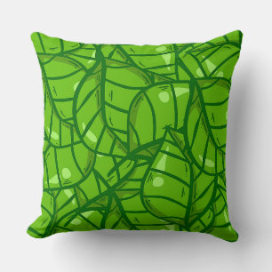 Abstract Green Leaf Pattern with Bright Illustrati Cushion