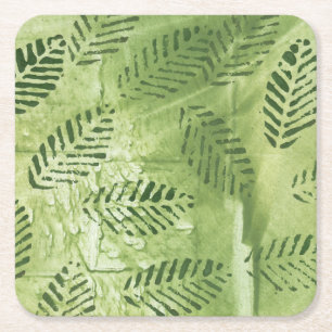 Abstract green leaves square paper coaster