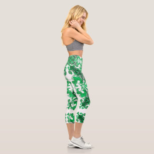 Abstract green mandala elegant butterfly capri leggings