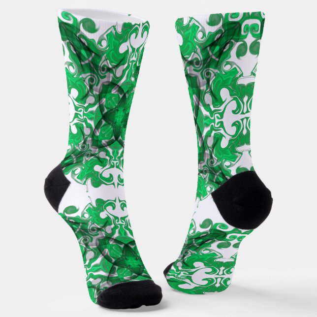 Abstract green mandala psychedelic butterfly  socks (Angled)
