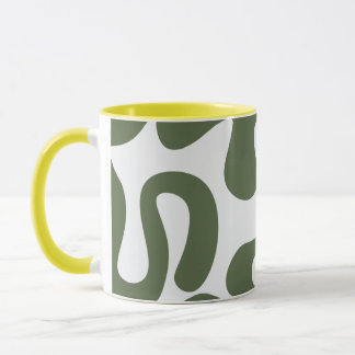 Abstract Green Modern Art Mug with Organic Shapes