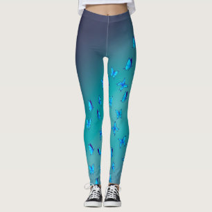 Abstract Green Moon and Butterflies  Leggings