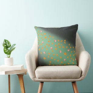 Abstract green moonlight autumn leaves roses cushion