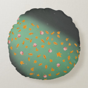 Abstract Green moonlight autumn leaves roses Round Cushion