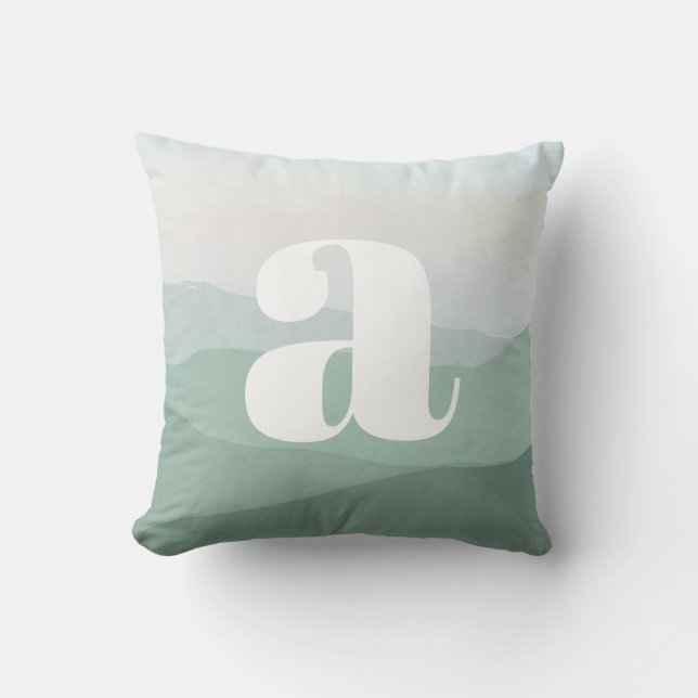 Abstract Green Mountain Watercolor Landscape   Cushion (Front)