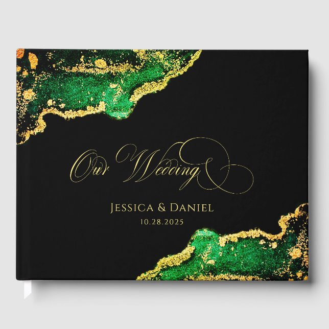 Abstract Green Our Wedding Guest Book  (Front)