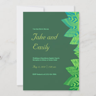 Abstract Green Peacock Feathers Wedding Invitation