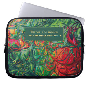 Abstract GREEN Personalised Christian Scripture Laptop Sleeve