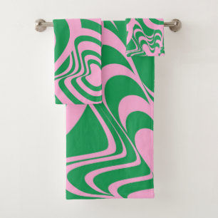 Abstract Green Pink Marble Bold Modern Minimalist Bath Towel Set
