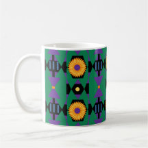 Abstract Green Purple Pattern with Yellow Flowers