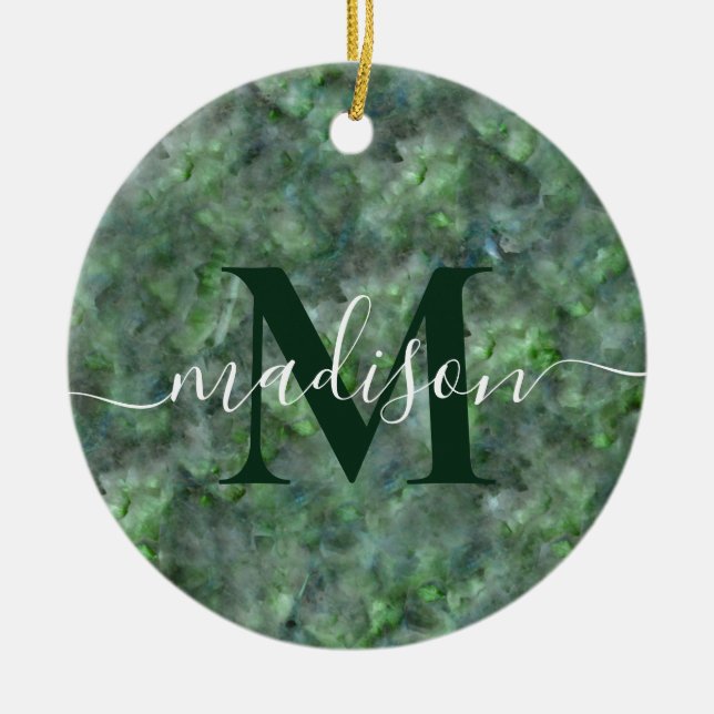 Abstract green quartz marble granite calligraphy ceramic tree decoration (Front)