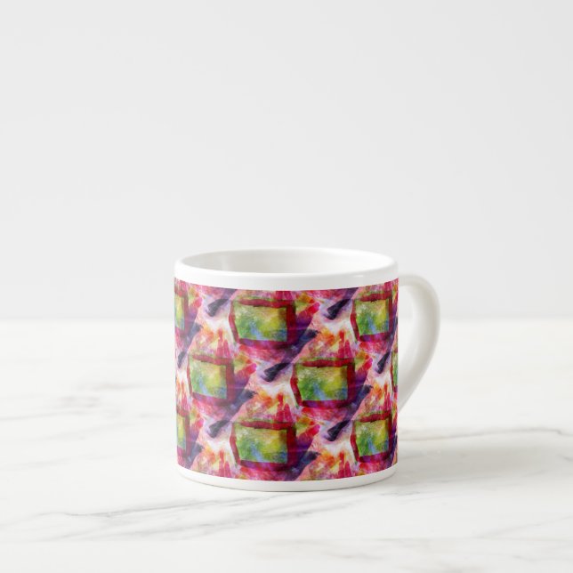 Abstract green, red wallpaper espresso cup (Front Right)