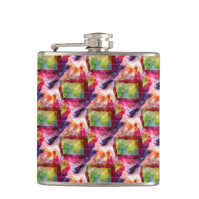 Abstract green, red wallpaper hip flask (Front)