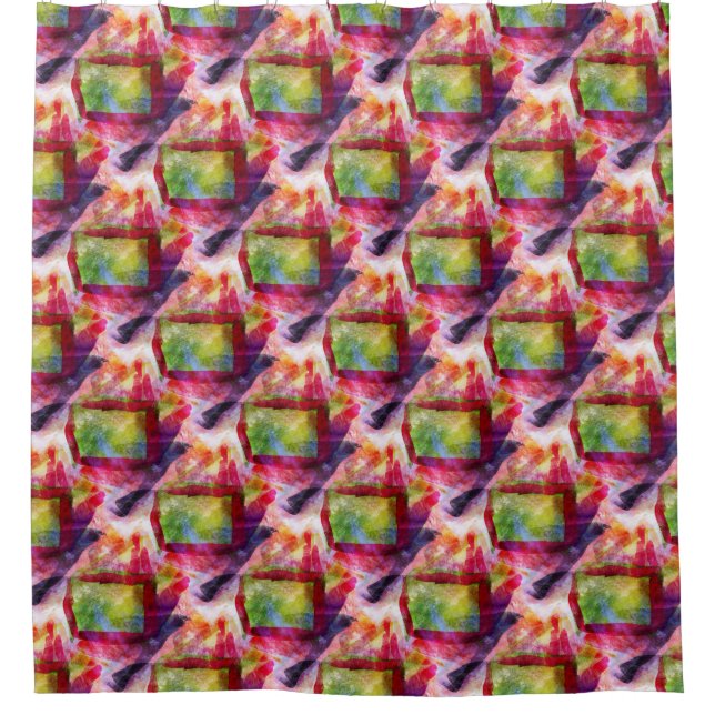 Abstract green, red wallpaper shower curtain (Front)