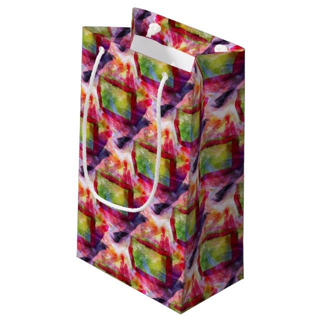 Abstract green, red wallpaper small gift bag (Back Angled)