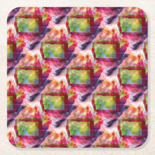 Abstract green, red wallpaper square paper coaster