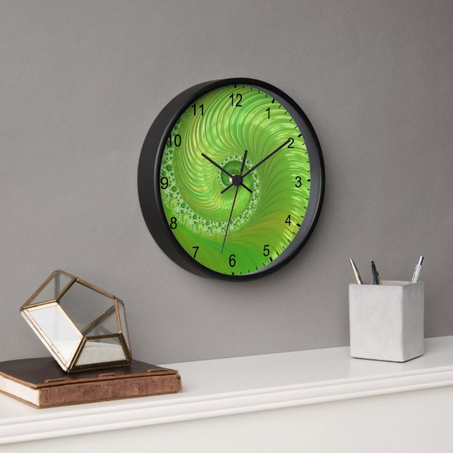 Abstract Green Spiral Fractal Clock (Office)