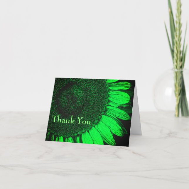 Abstract Green Sunflower Thank You Card (Front)