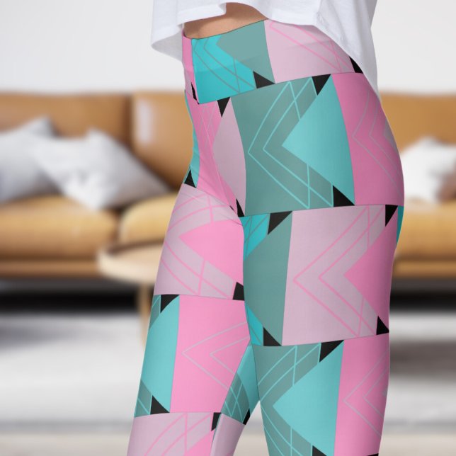 Abstract Green Teal and Pink Arrows Pattern Leggings (Arrow Left Leggings)