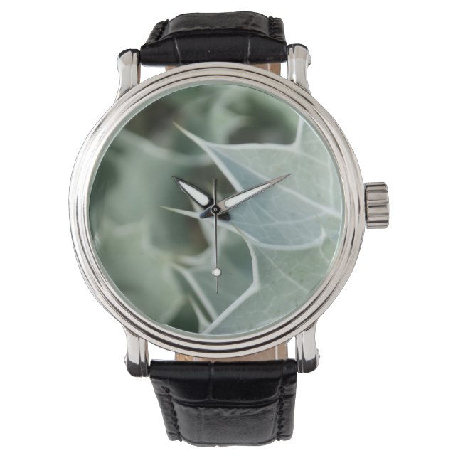 Abstract Green Thorn Plant Photo Design Watch (Front)
