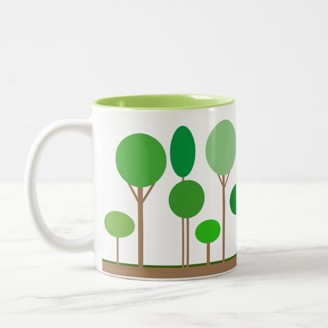 Abstract Green Trees Two-Tone Coffee Mug (Left)