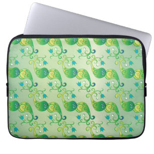 Abstract Green Tulip Boteh Floral Pattern Laptop Sleeve