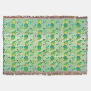 Abstract Green Tulip Boteh Floral Pattern Throw Blanket