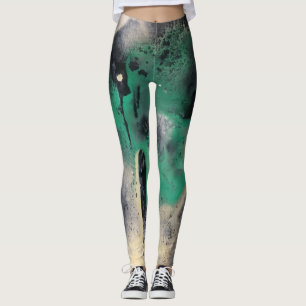Abstract Green Watercolor Paint Leggings