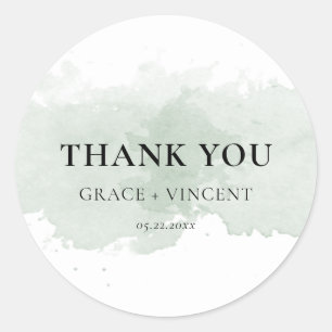 Abstract green watercolor Wedding thank you Classic Round Sticker
