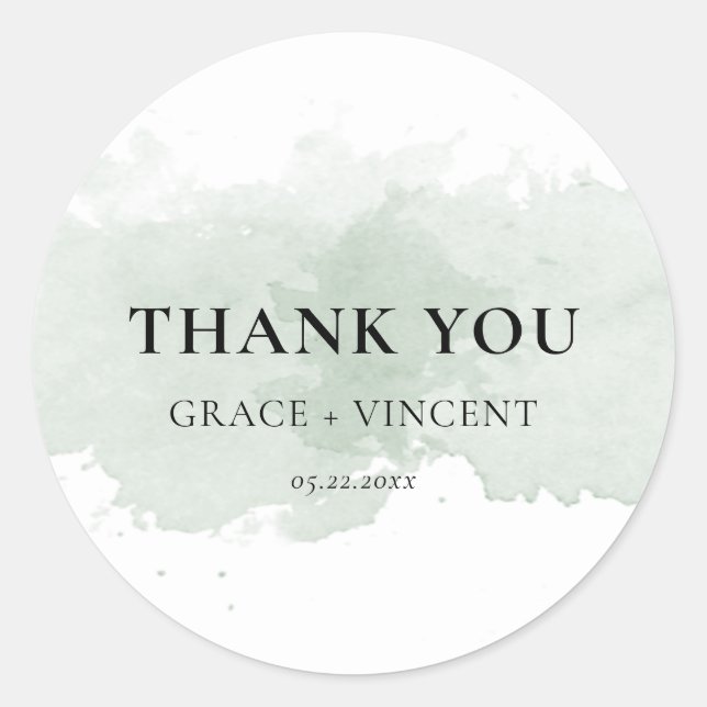 Abstract green watercolor Wedding thank you Classic Round Sticker (Front)